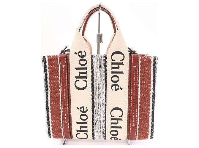 Chloé Borsa Tote Woody in pelle e lino Chloe, borsa tote 2 in 1 Marrone - vista 3