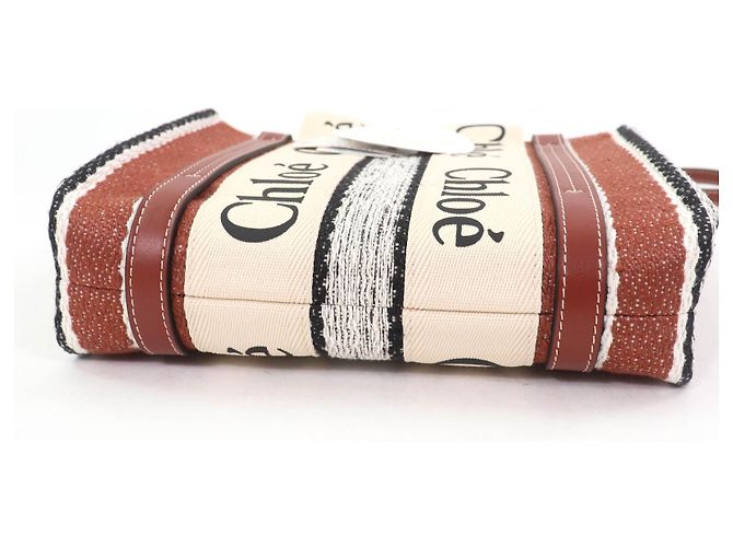 Chloé Borsa Tote Woody in pelle e lino Chloe, borsa tote 2 in 1 Marrone - vista 4