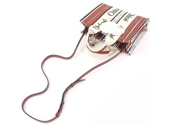 Chloé Borsa Tote Woody in pelle e lino Chloe, borsa tote 2 in 1 Marrone - vista 5