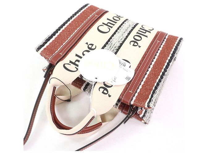 Chloé Borsa Tote Woody in pelle e lino Chloe, borsa tote 2 in 1 Marrone - vista 6