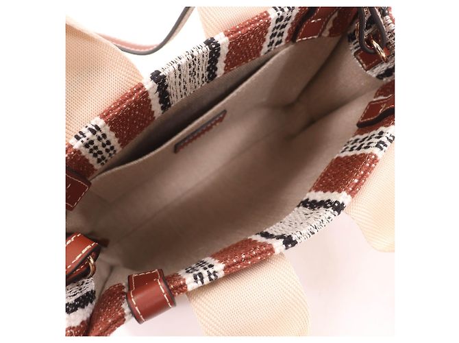 Chloé Borsa Tote Woody in pelle e lino Chloe, borsa tote 2 in 1 Marrone - vista 9