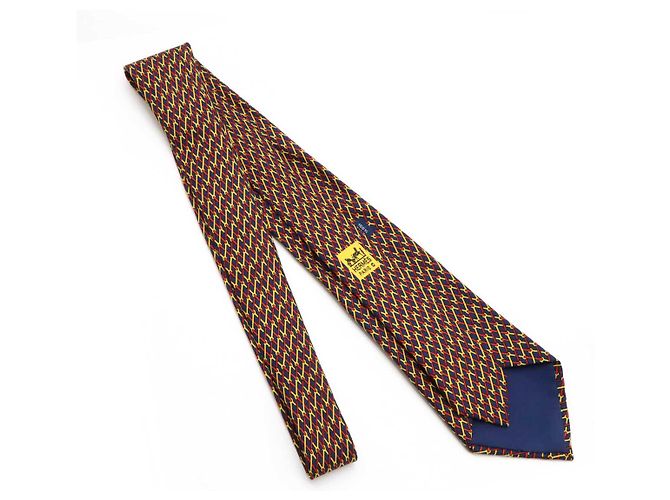 Hermès Seidenkrawatte Rot Blau Gelb Marineblau - Ansicht 3