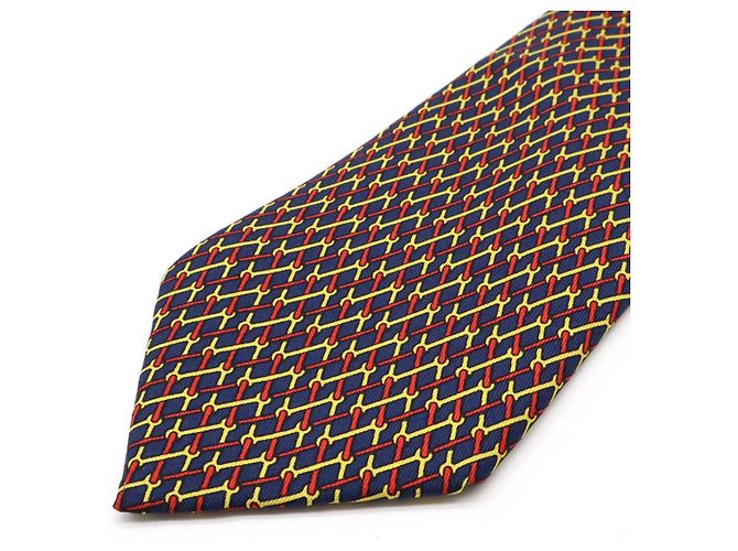 Hermès Seidenkrawatte Rot Blau Gelb Marineblau - Ansicht 4