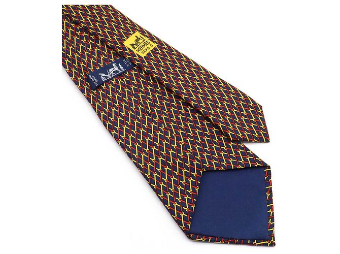 Hermès Seidenkrawatte Rot Blau Gelb Marineblau - Ansicht 6