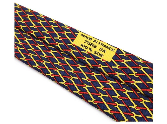 Hermès Seidenkrawatte Rot Blau Gelb Marineblau - Ansicht 7