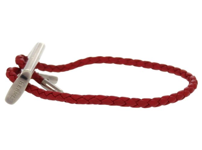 Hermès Pulsera de cuero con charm de plata esterlina 925 Hermes Roja - vista 3