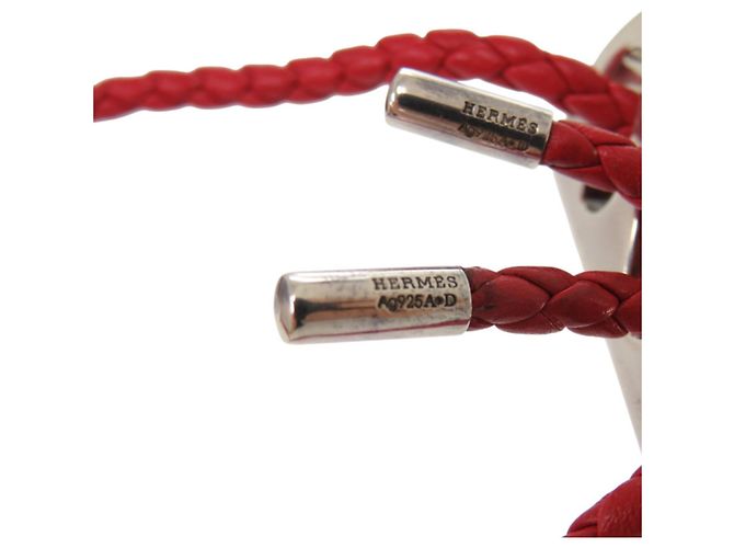 Hermès Pulsera de cuero con charm de plata esterlina 925 Hermes Roja - vista 6