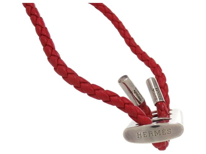 Hermès Pulsera de cuero con charm de plata esterlina 925 Hermes Roja - vista 7
