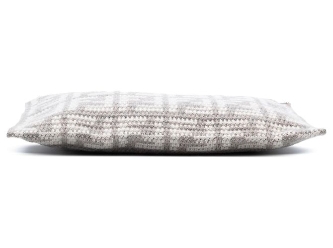 Fendi Gray Large Woven Fabric and Calfskin FF Flat Pouch Brown - view 3