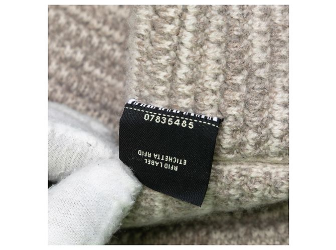 Fendi Gray Large Woven Fabric and Calfskin FF Flat Pouch Brown - view 6