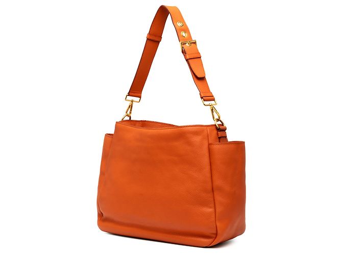 Bolsa de ombro Prada em Vitello Daino laranja com bolso lateral - vista 2