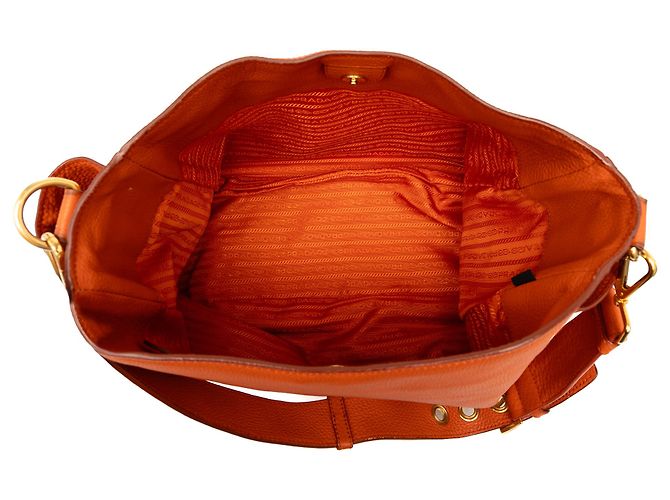 Bolsa de ombro Prada em Vitello Daino laranja com bolso lateral - vista 4