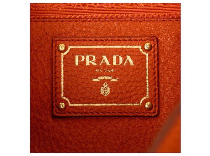 Bolsa de ombro Prada em Vitello Daino laranja com bolso lateral - vista 5