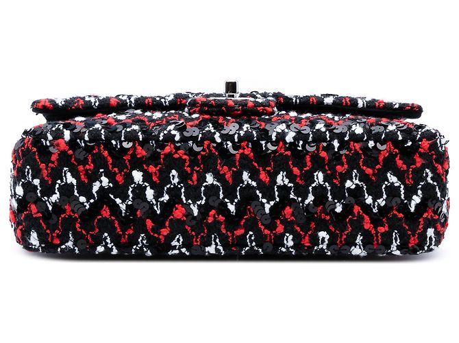 Chanel Nero Medio Classico Tweed Doppio Flap con Paillettes - vista 3