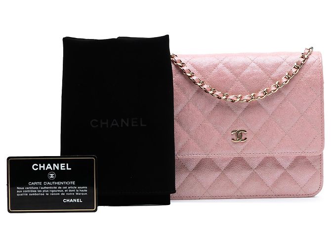 Wallet On Chain Chanel Carteira com corrente CC Square Quilted Iridescent Caviar Rosa - vista 8