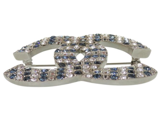 Spilla in strass Chanel Coco Mark Argento Bianco Blu - vista 3