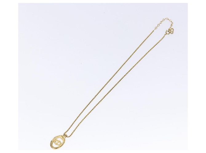 Collana Pendente Rotondo Christian Dior CD in Metallo e Cristalli D'oro - vista 2