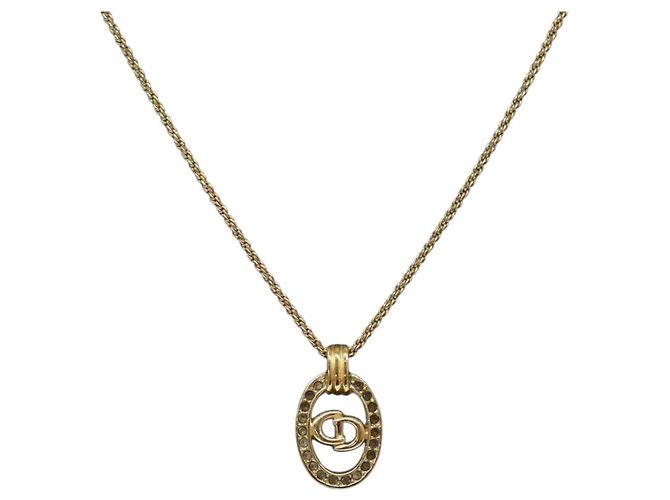 Collana Pendente Rotondo Christian Dior CD in Metallo e Cristalli D'oro - vista 3