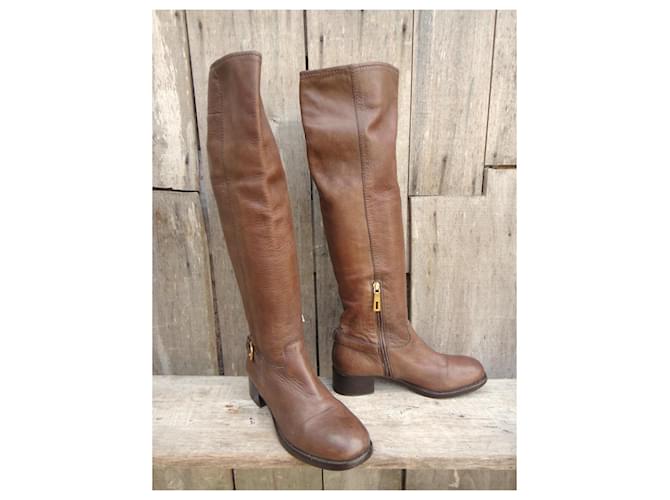 Botas Prada de cuero marrón Castaño - vista 2