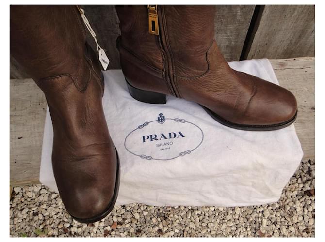 Botas Prada de cuero marrón Castaño - vista 6