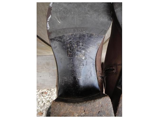 Botas Prada de cuero marrón Castaño - vista 8