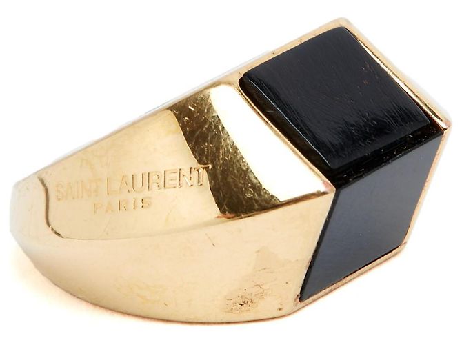 Saint Laurent Bague Chevaliere TDD54 Onyx Opyum Signet Ring US7 YSL Doré - vue 2