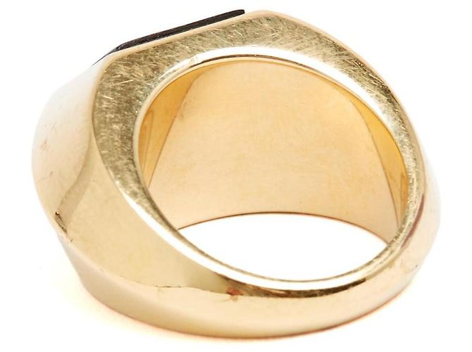 Saint Laurent Bague Chevaliere TDD54 Onyx Opyum Signet Ring US7 YSL Doré - vue 3