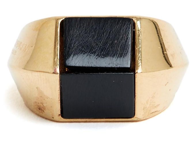 Saint Laurent Bague Chevaliere TDD54 Onyx Opyum Signet Ring US7 YSL Doré - vue 4
