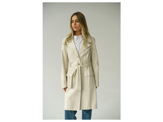 Chaqueta / Abrigo / Trench de Cuero Largo Chanel 2006 Beige - vista 3