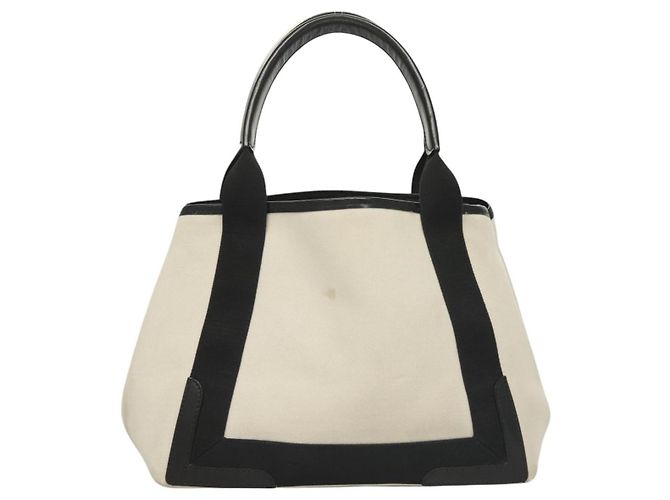 Balenciaga Navy Cabas aus Canvas mit Leder mittel Weiß - Ansicht 2
