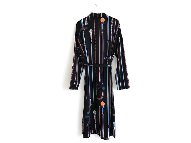 Vestido camisa de seda Twillaine con estampado Les Cannes de Hermès Otoño 2012 Multicolor - vista 4