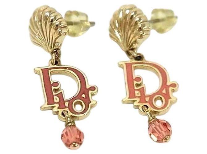 Orecchini in cristallo rosa rosso con logo dorato Christian Dior D'oro - vista 2