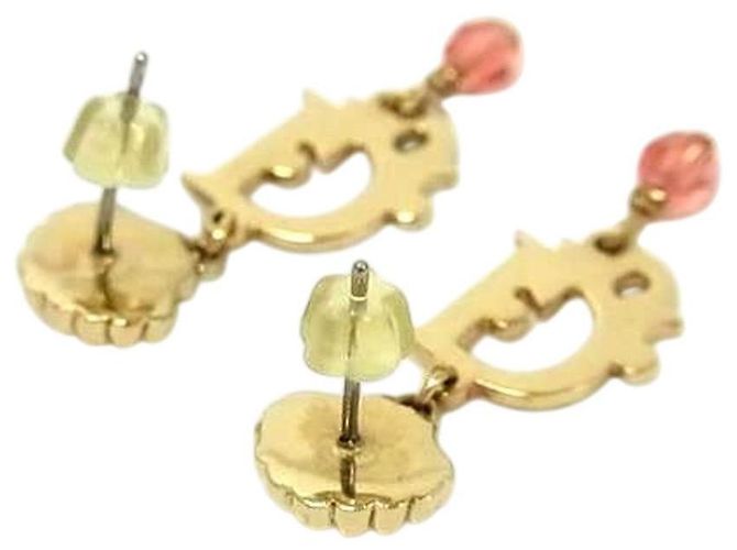 Orecchini in cristallo rosa rosso con logo dorato Christian Dior D'oro - vista 3