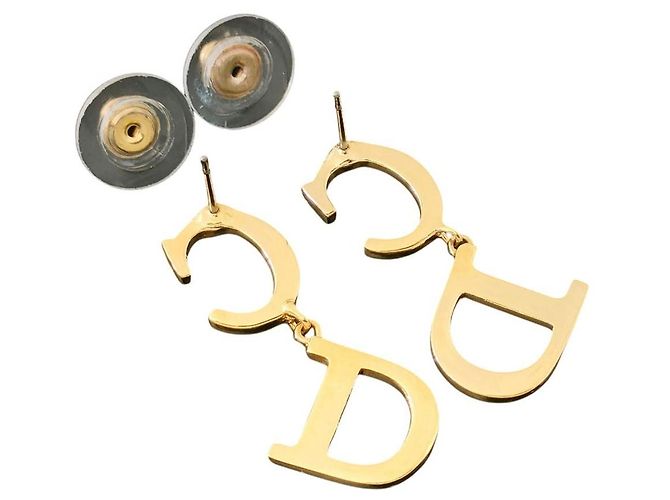 Orecchini a cerchio dorati con logo CD Monogram di Christian Dior D'oro - vista 3
