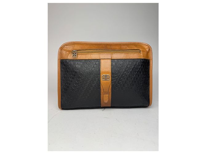 Clutch in pelle monogramma Balenciaga vintage marrone nero - vista 13