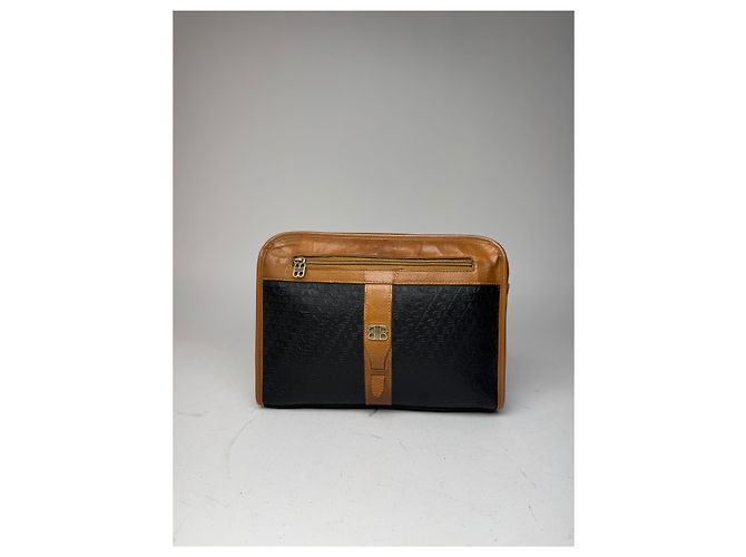 Clutch in pelle monogramma Balenciaga vintage marrone nero - vista 5