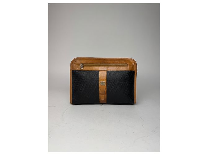 Clutch in pelle monogramma Balenciaga vintage marrone nero - vista 8