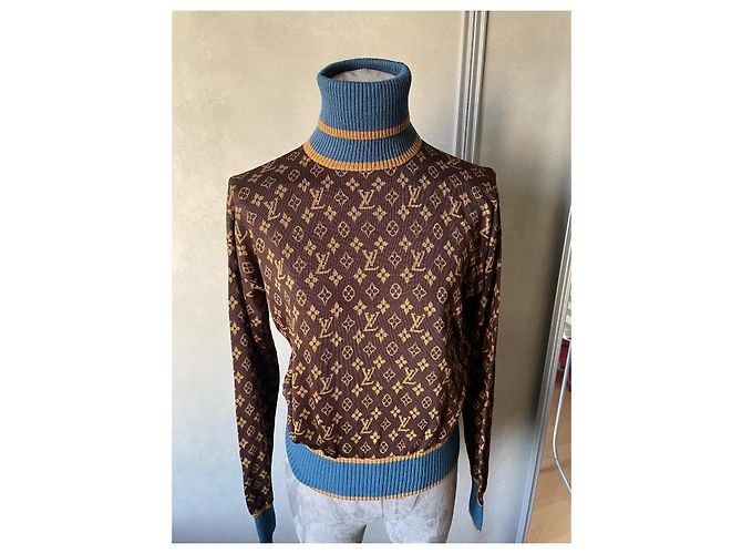 Pull à col roulé Louis Vuitton Monogramme LV Marron Soie - vue 2
