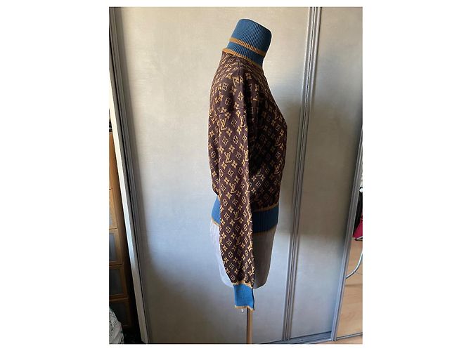 Pull à col roulé Louis Vuitton Monogramme LV Marron Soie - vue 4