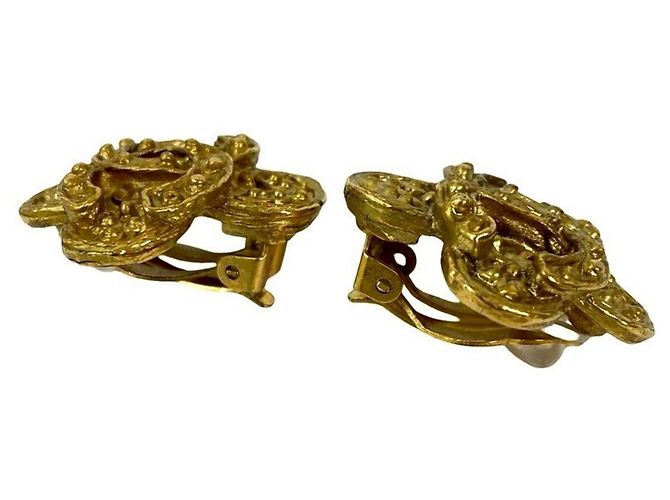 Vintage Coco Mark Motiv Gold Clip Ohrringe von CHANEL - Ansicht 3