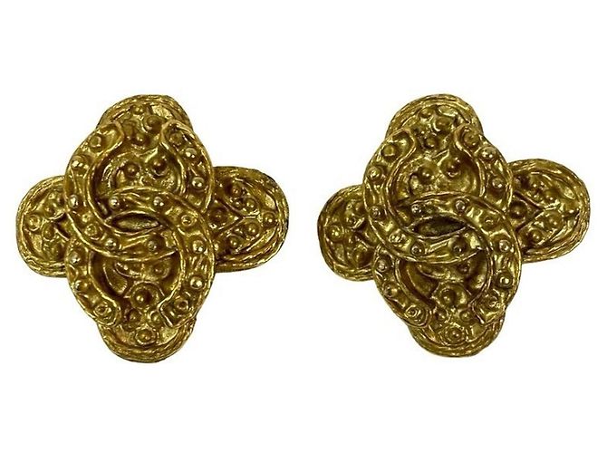 Vintage Coco Mark Motiv Gold Clip Ohrringe von CHANEL - Ansicht 5