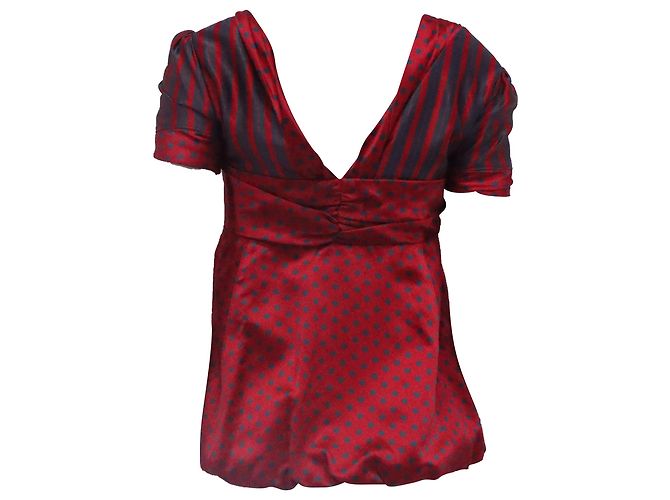 Blusa de seda burdeos con lunares y rayas en V de Marc Jacobs Roja - vista 4