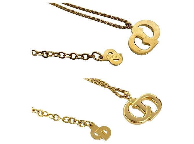 Collana Choker Pendente Logo CD Vintage Christian Dior D'oro - vista 2