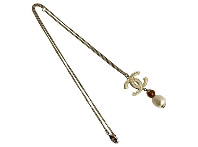 Collana Chanel Coco Mark con strass e perle finte Marrone Bianco D'oro - vista 5