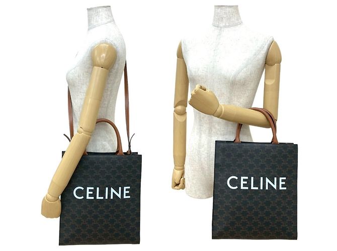 Céline Borsa in pelle Cabas verticale CELINE Marrone Nero - vista 2