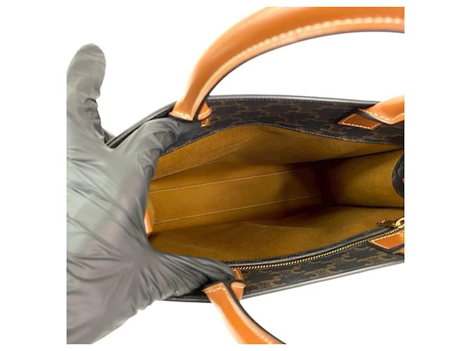 Céline Borsa in pelle Cabas verticale CELINE Marrone Nero - vista 9