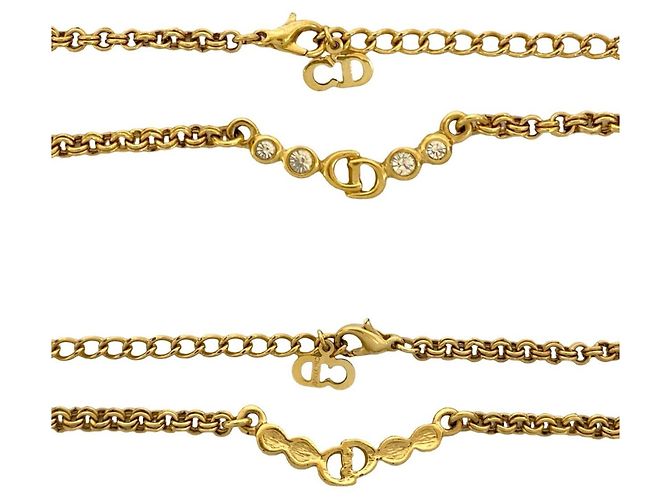 Collana Vintage CD Logo con Strass Christian Dior D'oro - vista 2