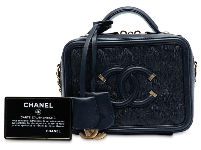 Chanel Blu Piccola Custodia Vanity Caviar CC Filigrana Blu navy - vista 8
