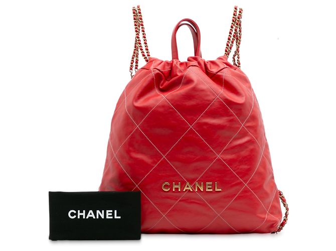 Chanel 22 Rucksack aus rotem gestepptem glänzendem Kalbsleder Large - Ansicht 11