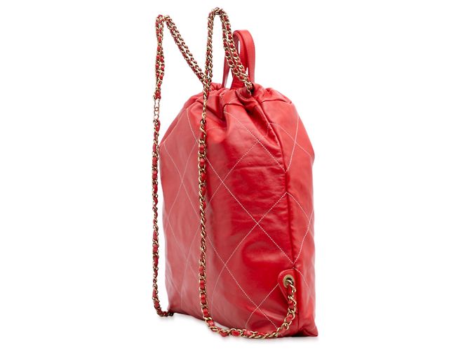 Chanel 22 Rucksack aus rotem gestepptem glänzendem Kalbsleder Large - Ansicht 2